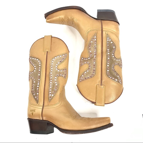 FRYE Cowboy Boots Leather Pink Rhinestone Western - Picture 14 of 14